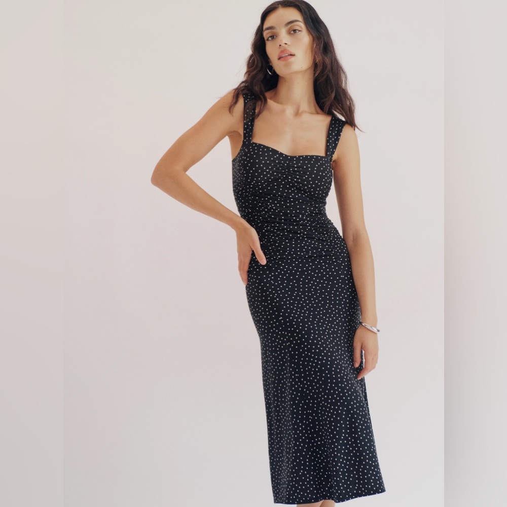 Reformation Suvi Knit Black Polka Dot Dress in Selene